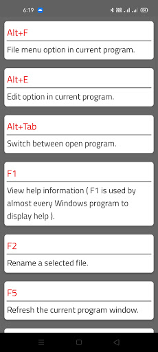 Offline Computer Shortcut Keys Screen 3