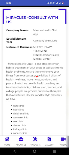 MIRACLES HEALTH CLINIC APP Screen 2