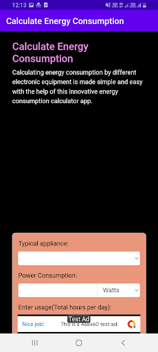 Android application Energy Consumption Calculator screenshort