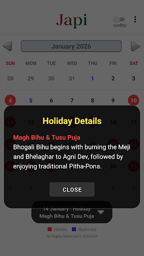 JAPI - Assam Holiday Calendar