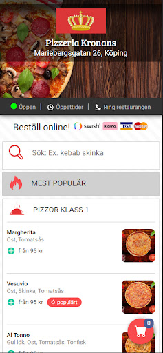 Android application Kronans Pizzeria i Köping screenshort