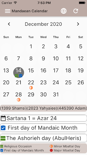 Android application Mandaean Calendar / Melvashe screenshort