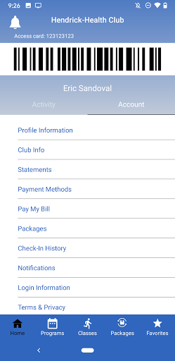 Android application Hendrick-Health Club screenshort