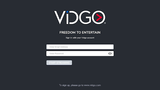 Android application Vidgo for Android TV screenshort