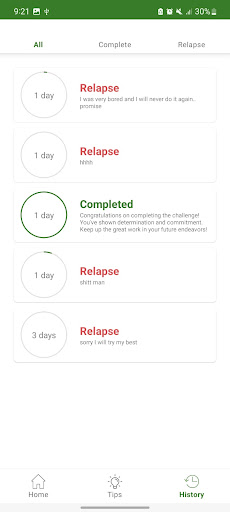 No Fap Goal - Challenge Screen 3