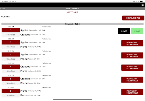 ISET Volleyball E-Scoresheet Screen 2