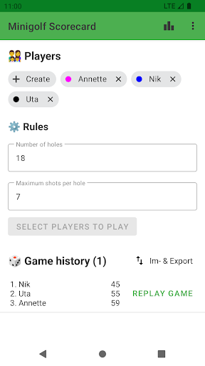 Android application Mini Golf Scorecard screenshort