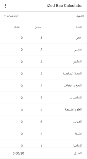 Android application iZed Baccalaureate Calculator screenshort