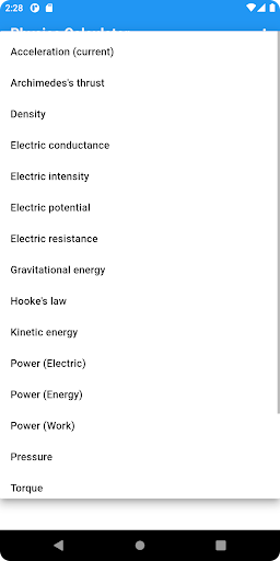 Physics Calculator Screen 2