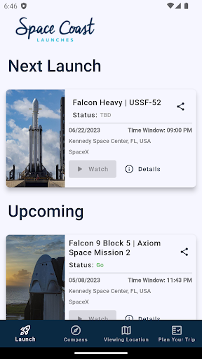 Android application Space Coast Launches screenshort