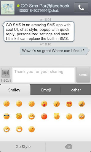GO SMS Pro FBChat plug-in Screen 2