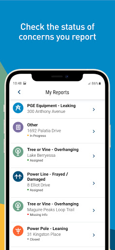 Screenshot of PG&E Report It