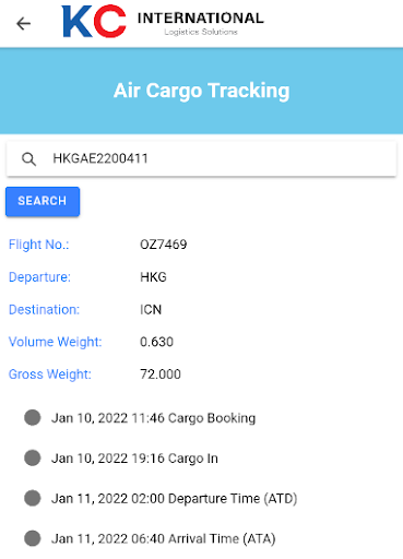 Android application KC International Cargo Track screenshort