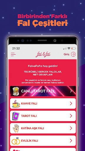 Android application FalveFal - Gerçek Falcılar screenshort