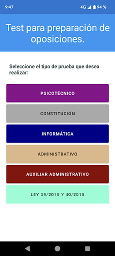 Android application Test Oposicion Admin screenshort