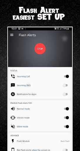 Android application color flash call alert torch screenshort