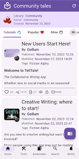 Android application TellTale: Creative writing screenshort