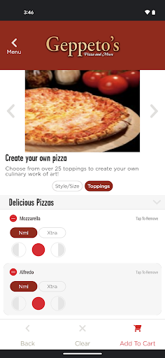 Screenshot of Geppeto's Pizza