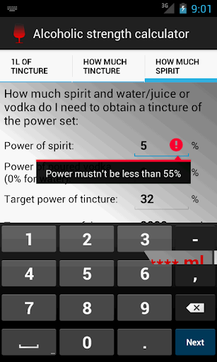 Alcoholic strength calculator Screen 3