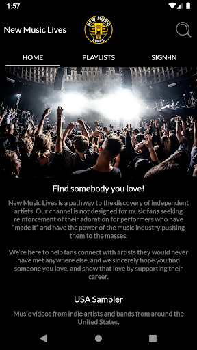 Android application New Music Lives screenshort