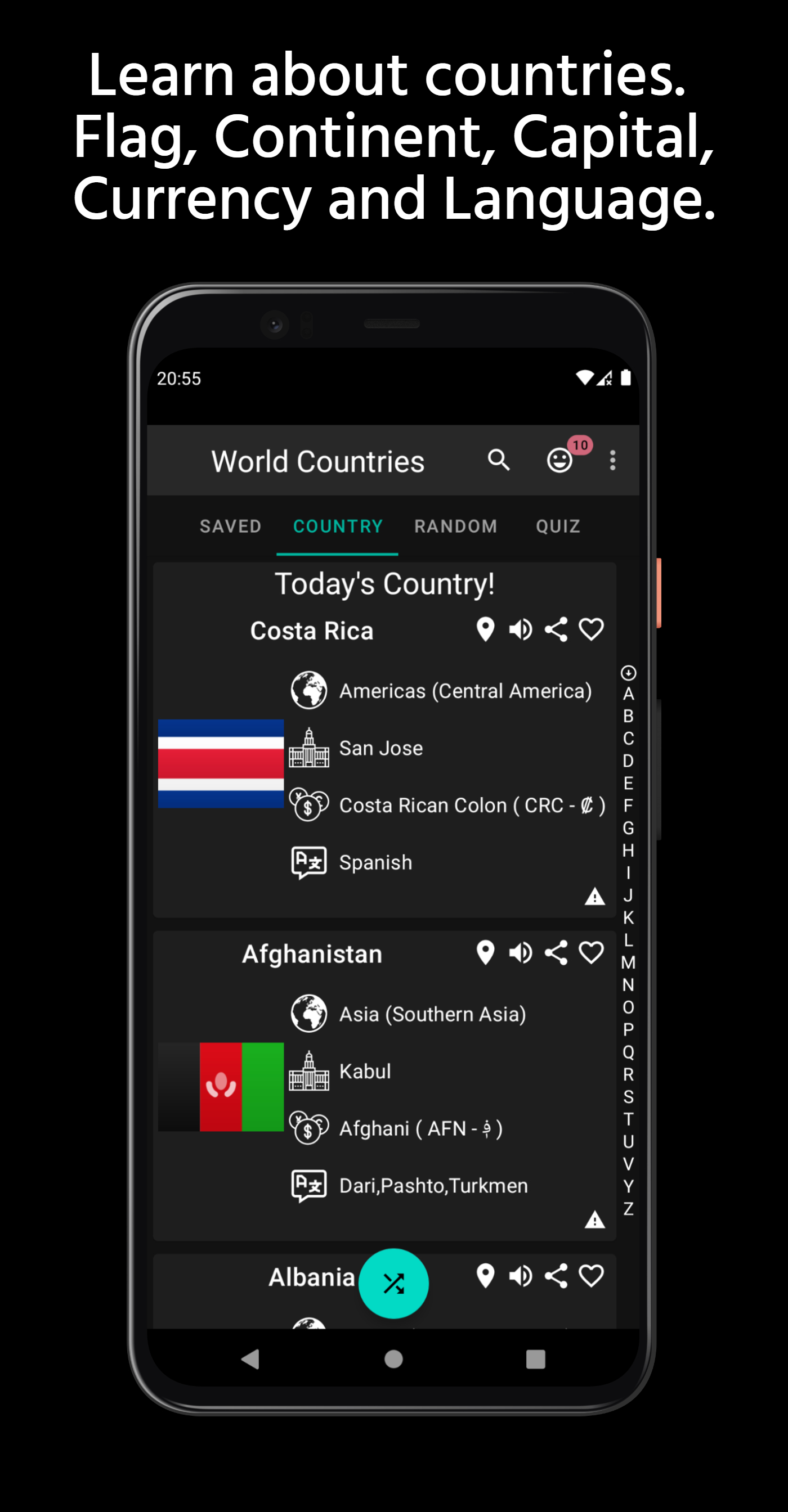 Android application World Countries - Info & Quiz screenshort