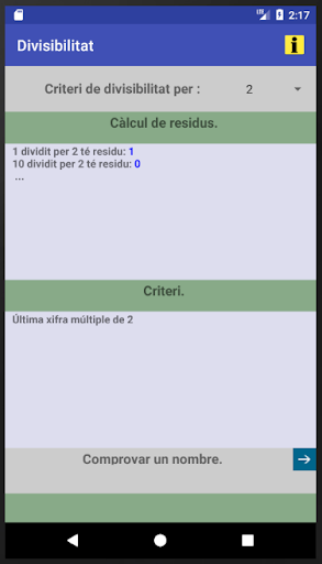 Android application Divisibilitat screenshort