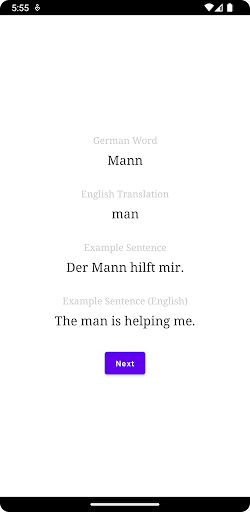 German Vocabulary Quiz Screen 2