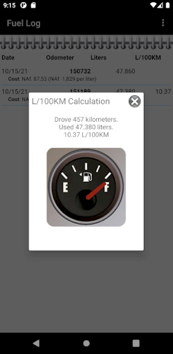 Fuel Log Screen 2