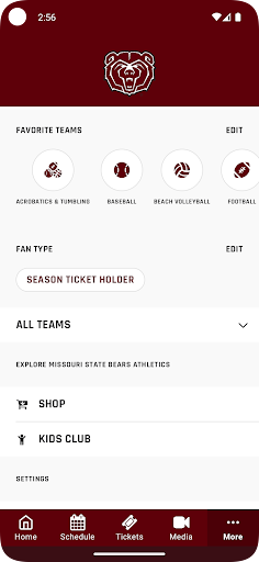 Screenshot of Missouri State Bears Athletics