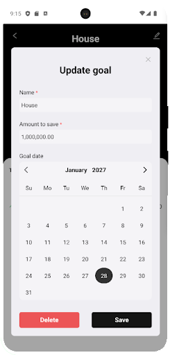 Savings - Financial goals Screen 3