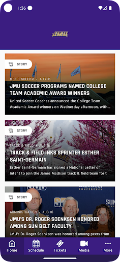 Android application JMU Athletics screenshort