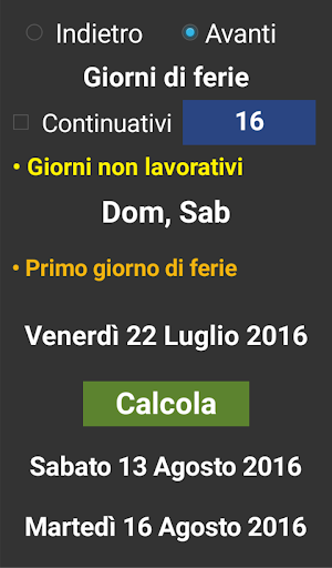 Android application Calcola le tue ferie screenshort