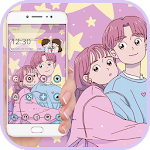 Cover Image of Download Purple Cartoon Yellow Star Couple Theme 1.1.7 APK