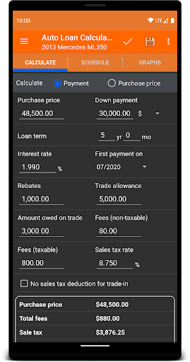 Android application Auto Loan Calculator screenshort