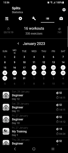 Screenshot of Splits. Stretching in 30 days