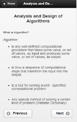 Android application Analysis and Design Algorithms screenshort