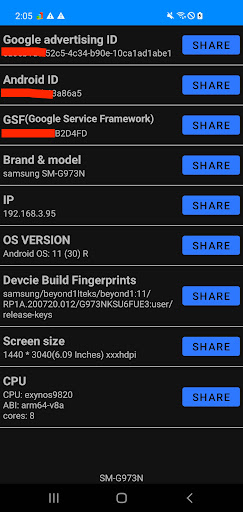 Android application Device Info screenshort