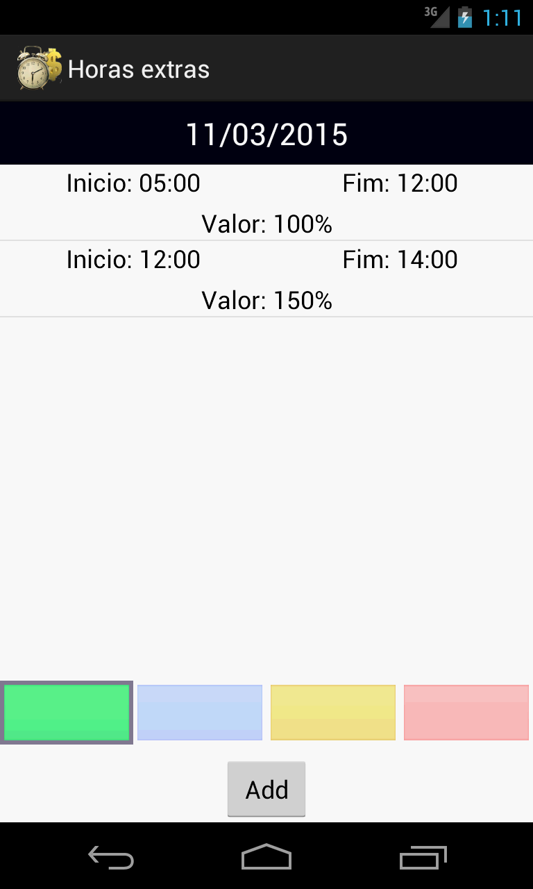 Android application Horas extras screenshort