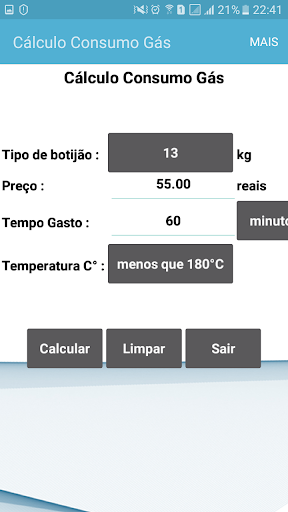 Cálculo de Consumo Gás Screen 2