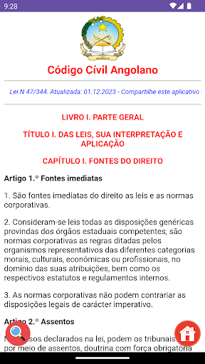 Android application Código Cívil Angolano screenshort