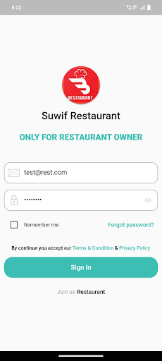 Android application Suwif Restaurant screenshort