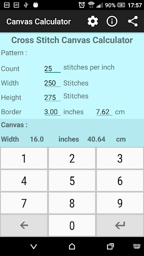 Cross Stitch Canvas Calculator Screen 2