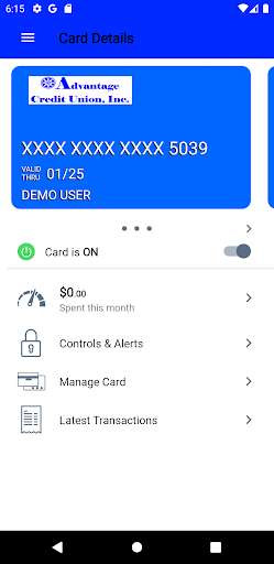 Android application Advantage CU CardNav screenshort