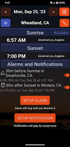 Android application Sunrise Alarm screenshort