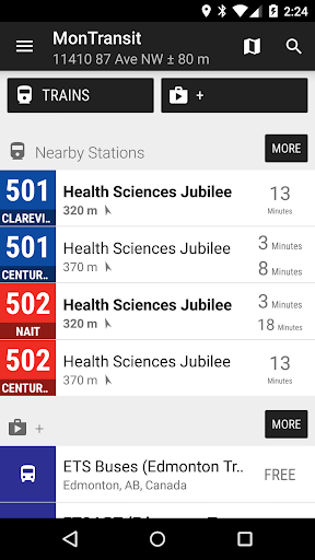Android application Edmonton ETS LRT - MonTransit screenshort