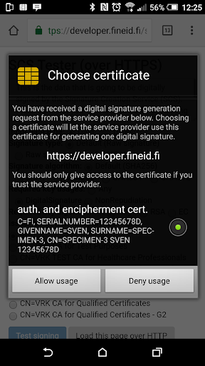 Android application SCS signer application screenshort