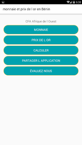 Android application monnaie et prix de l'or en Bén screenshort
