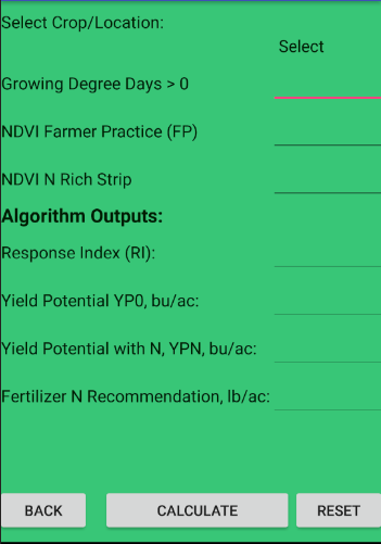GreenSeeker N-Rate Calculator Screen 3