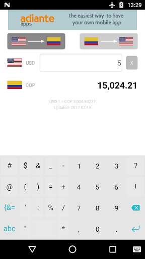 Android application Dollar to Colombian Peso screenshort