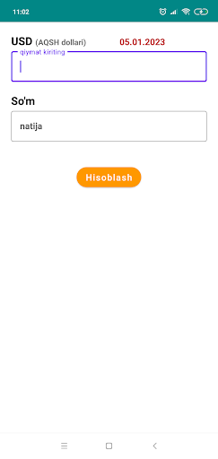 Android application Valyuta kurslari screenshort